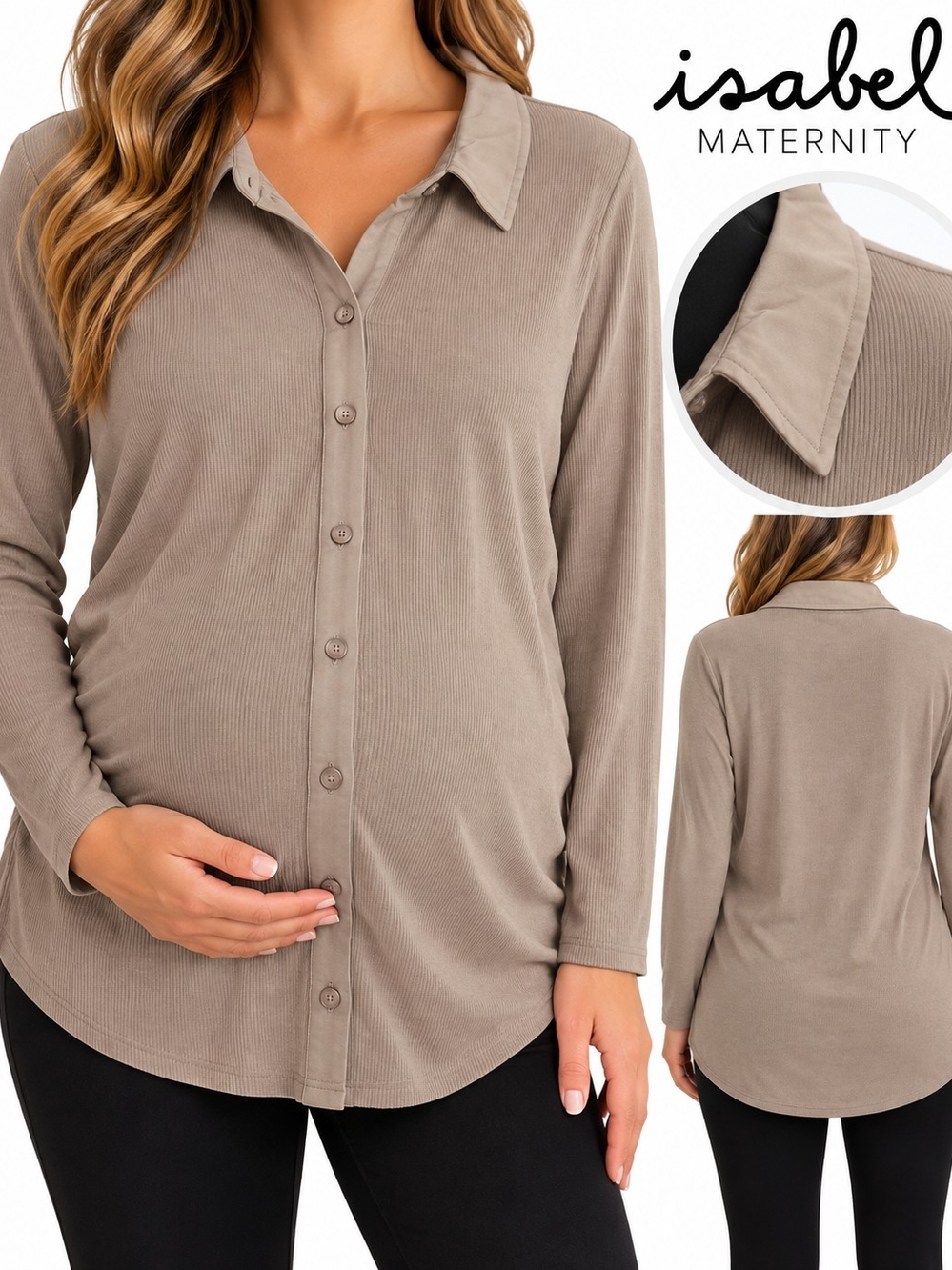 Isabel Maternity by Ingrid & Isabel Taupe Button-Front Maternity Shirt